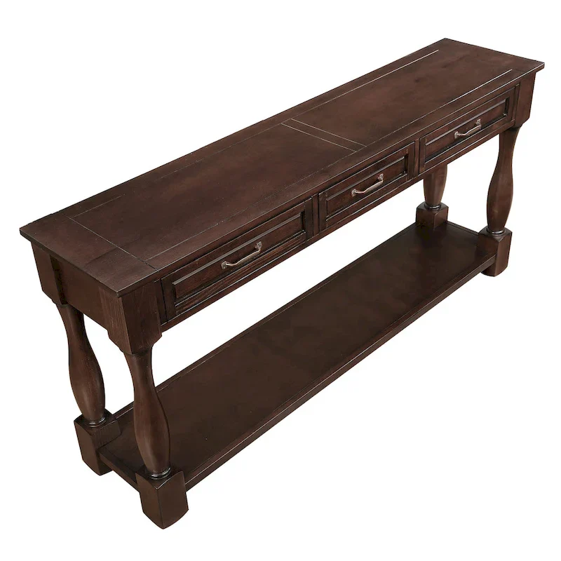 Long Wood Console Table with 3 Drawers and 1 Bottom Shelf