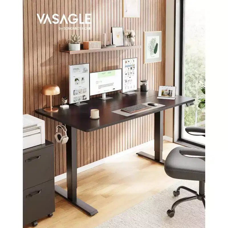 VASAGLE Electric Standing Desk, Height Adjustable Desk, Sedentary Reminder, 4 Memory Heights, for Home Office, 55.1 x 27.6 Inches