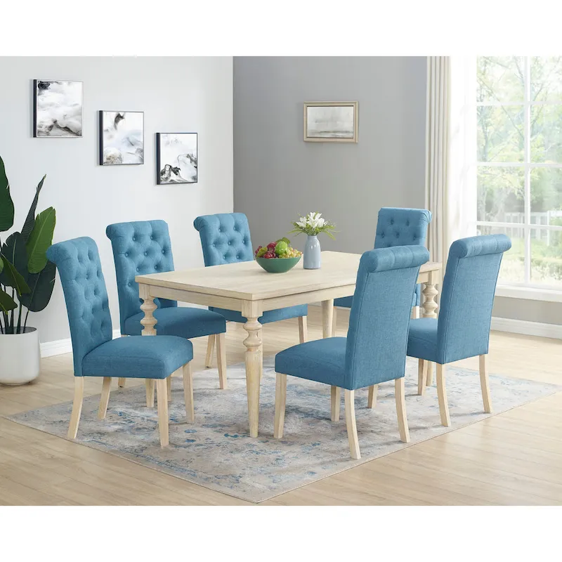 Roundhill Amonia 7-piece Dining Set, Turned-Leg Dining Table with 6 Tufted Chairs