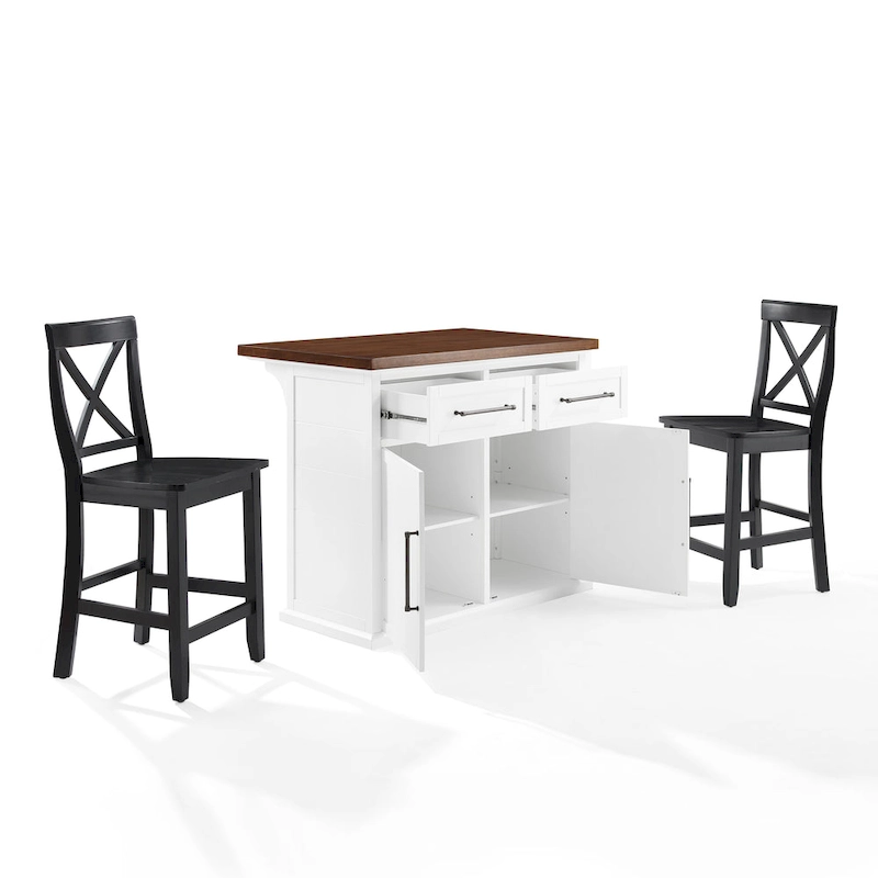 Crosley Bartlett Wood Top Kitchen Island W/X-Back Stools