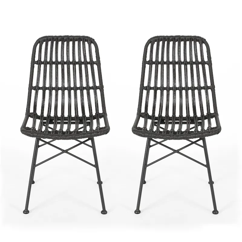 Wicker Dining Chair, Gray+Black / Light Brown+Black, Set of 2