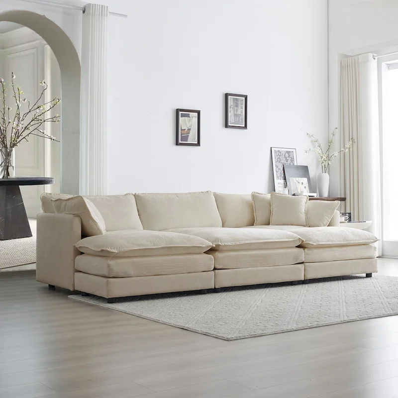 6-Seater U-Shape Sectional Sofa with 3 Ottomans and Pillows