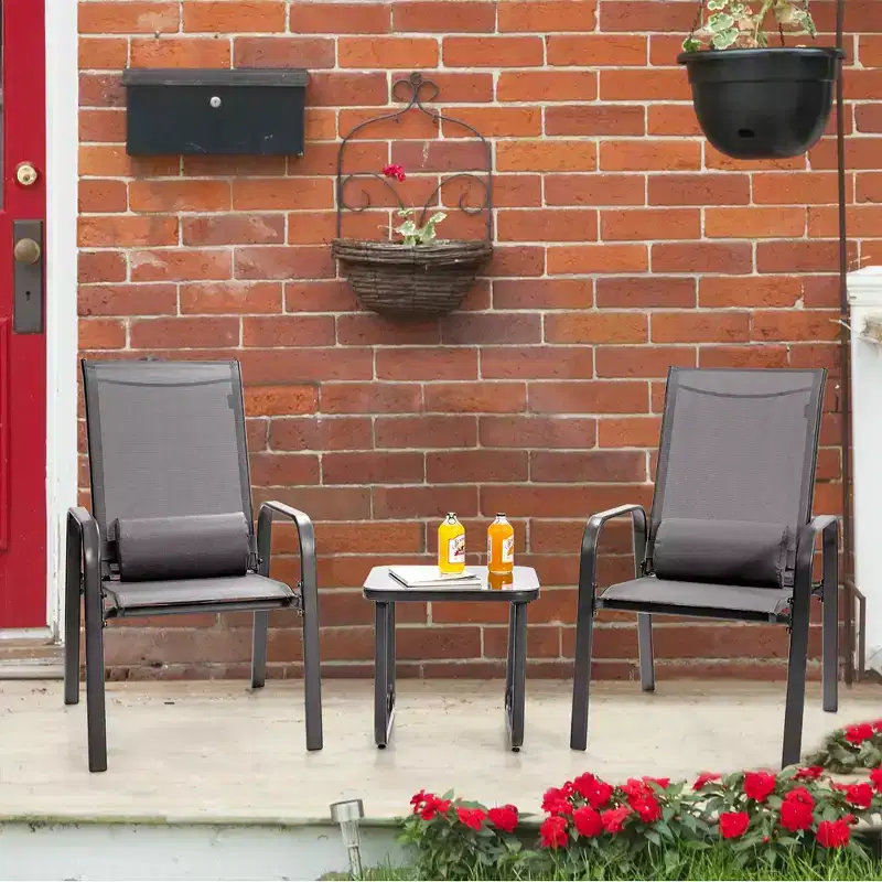 Costway 3PCS Patio Bistro Furniture Set Adjustable Back Stackable Chairs Brown\Black