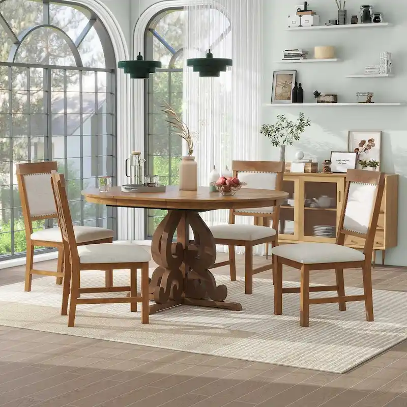 5-Piece Retro Functional Dining Set 1 Extendable Table