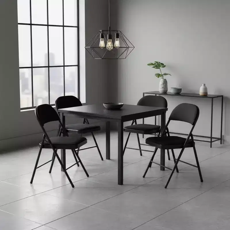 Homy Casa Metal Folding Dining Chairs with Padded Seat and Backrest, Space-Saving Design for Indoor & Outdoor Use, Set of 4, Black