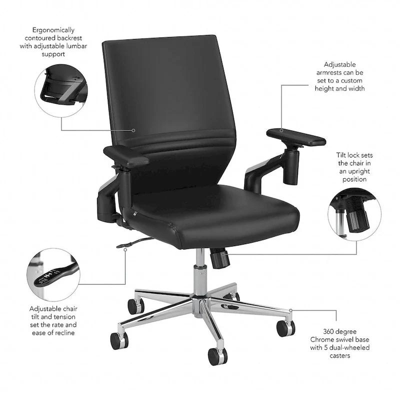 Cabot Mid Back Leather Office Chair by Bush Furniture