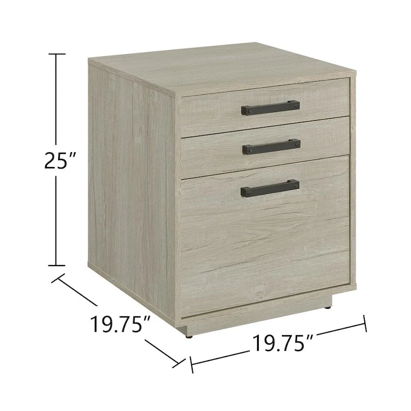 Wood File Cabinet in Whitewashed Grey and Black