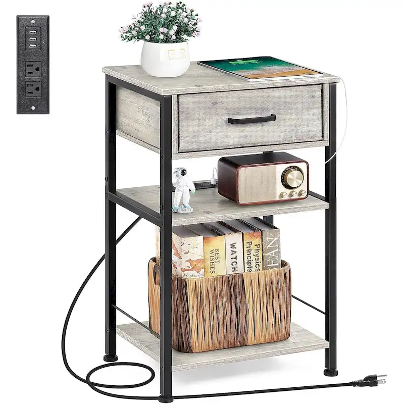 3 Tier Nightstand with Charge Station