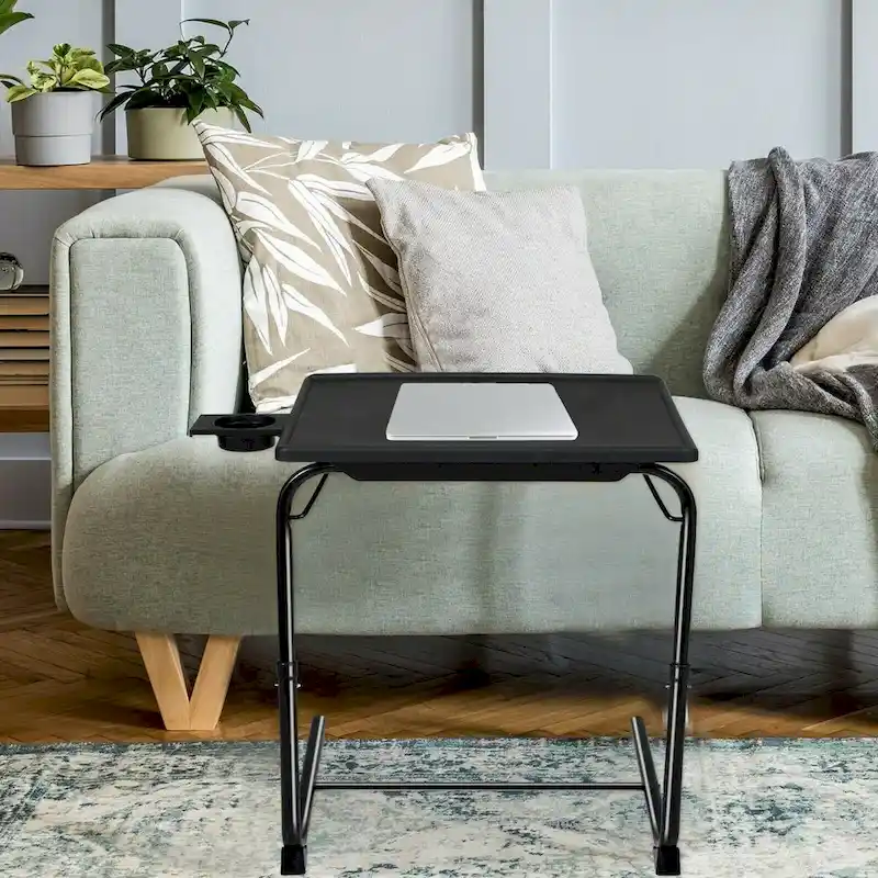Folding TV Tray Laptop Table End Table Height Adjustable Cup Holder