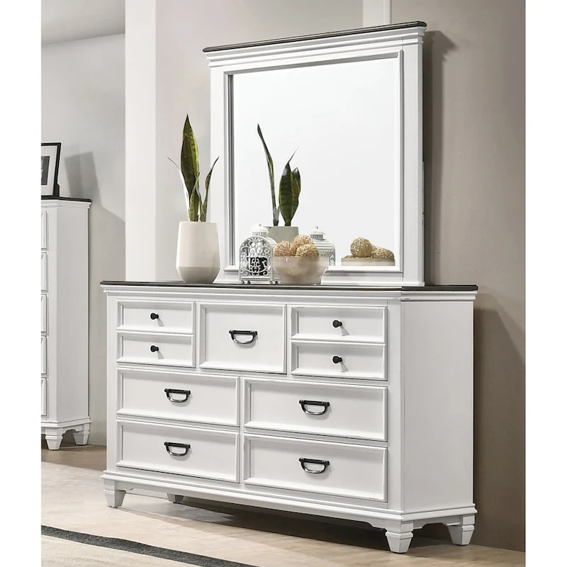 Roundhill Furniture Clelane Wood 7-Drawer Dresser with Mirror