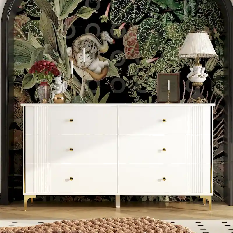 6 Drawer Dresser Modern White Dresser Chest Wood Storage Chest