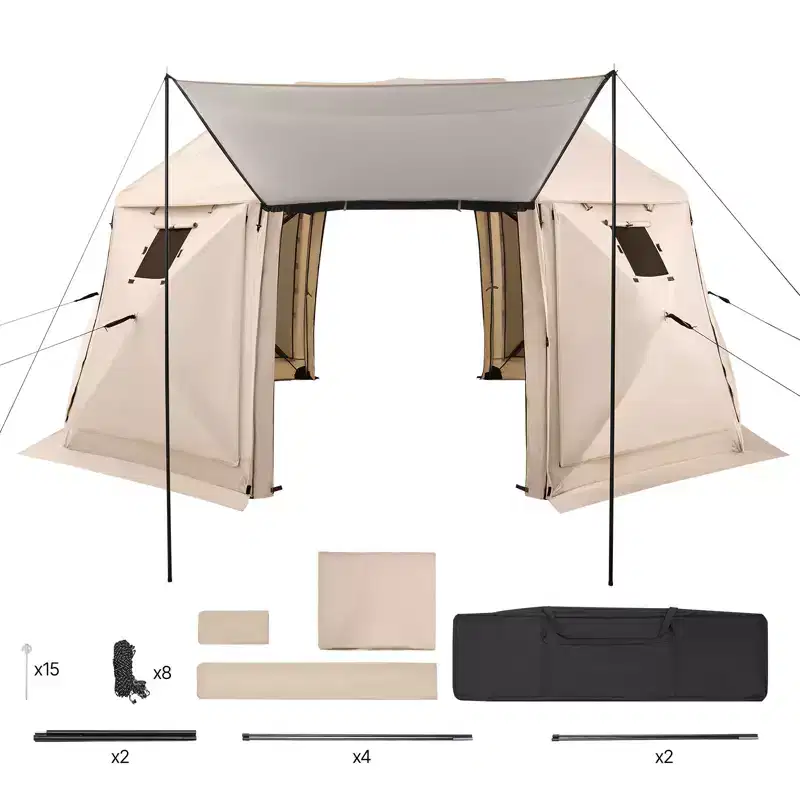 VEVOR Pop up Gazebo Screen Tent, 15 x 15 ft, 13-Sided Spherical Camping Canopy Tent with Removable Top & Carry Bag, for 12-15 Persons, Beige