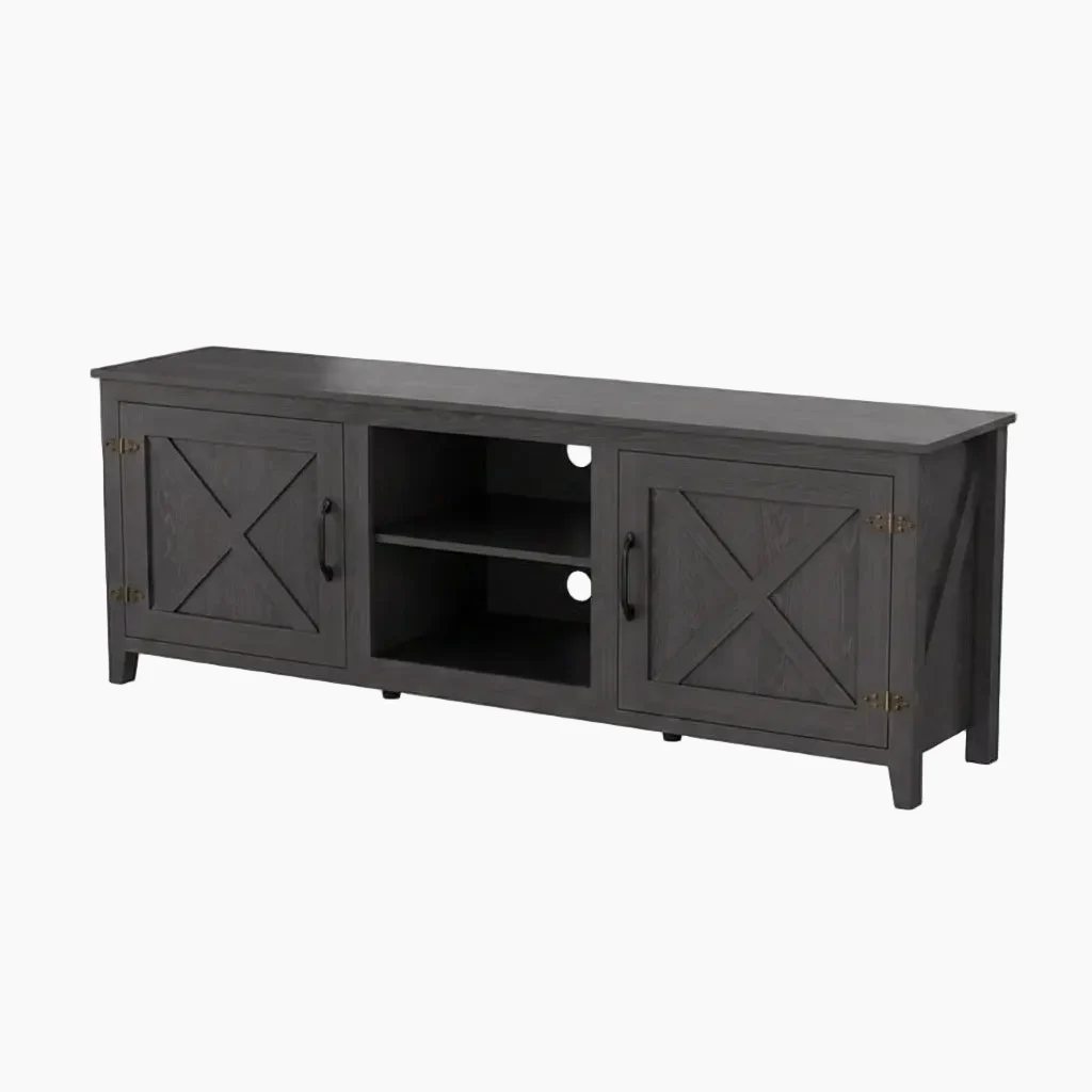 70 inch Modern TV Cabinet with Shelves, Media Entertainment Center with Doors-Black - M
