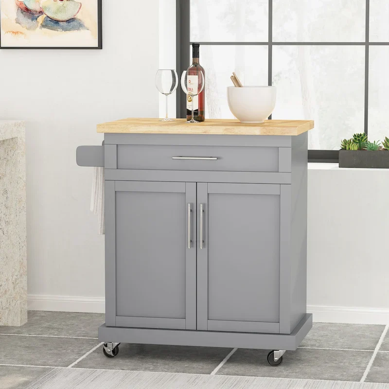 Grey / White / Black Kitchen Cart with Wheels, Contemporary Style