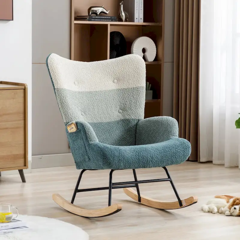 Rocking Chair Upholstered Glider Rocker Rocking Accent Chair Padded Seat with High Backrest Armchair