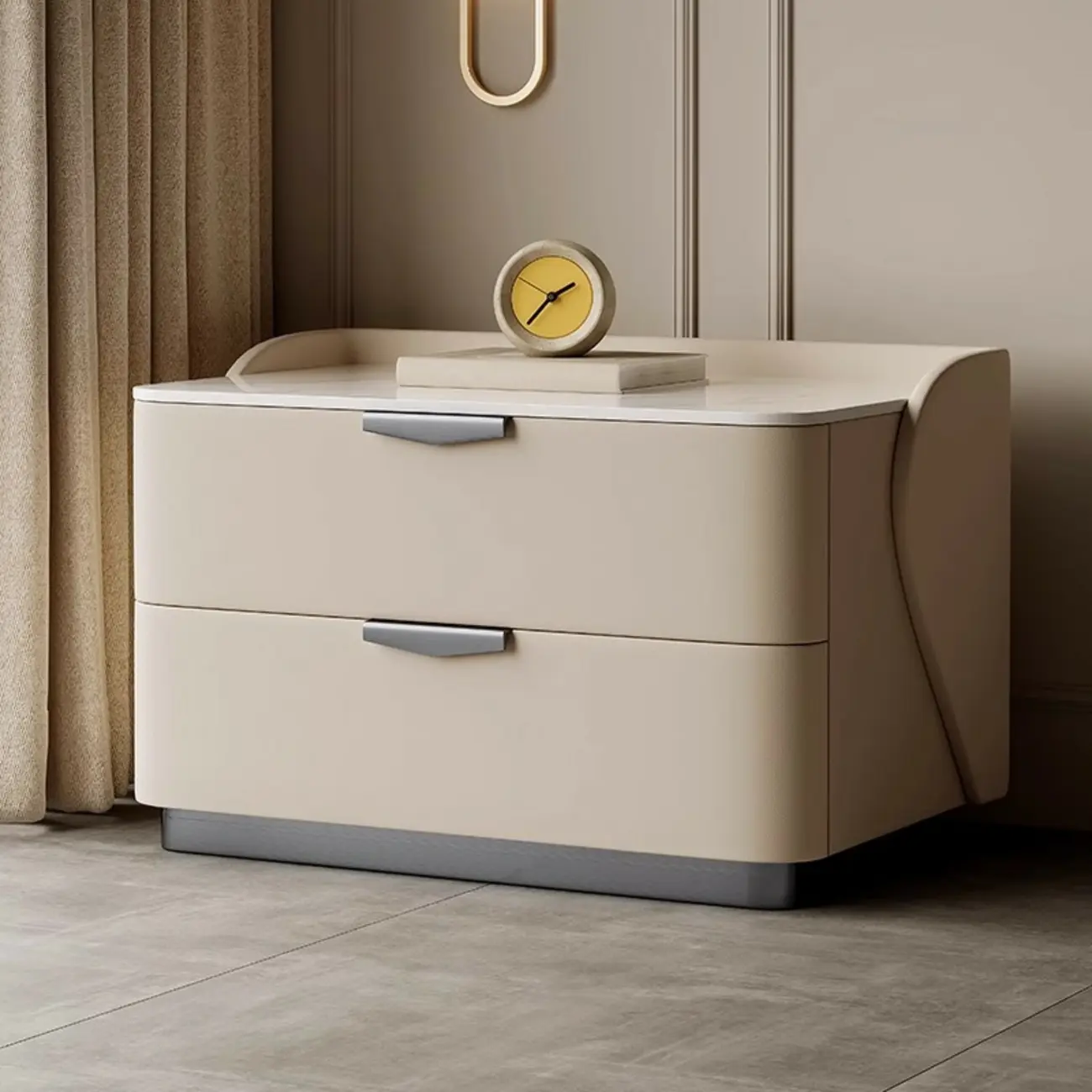 Modern Leather Stone Top Soft-Touch 2-Drawer Nightstand