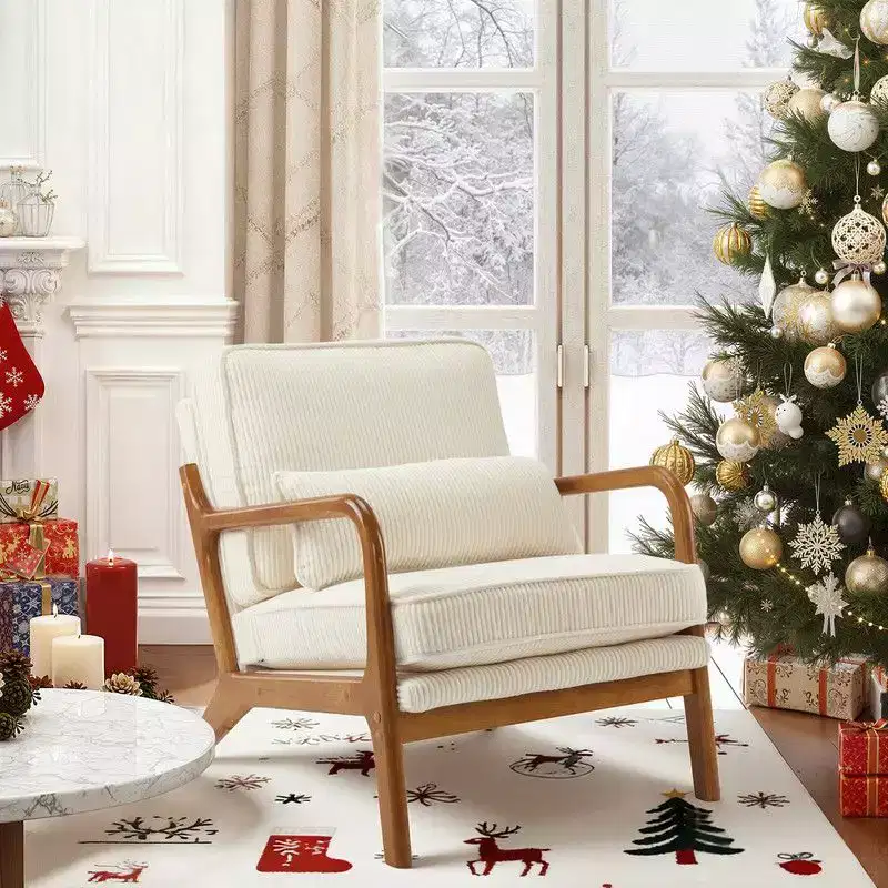 Karl Home 2Pcs Mid Century Solid Wood Accent Chair Upholstered Armchair with an Extra Pillow