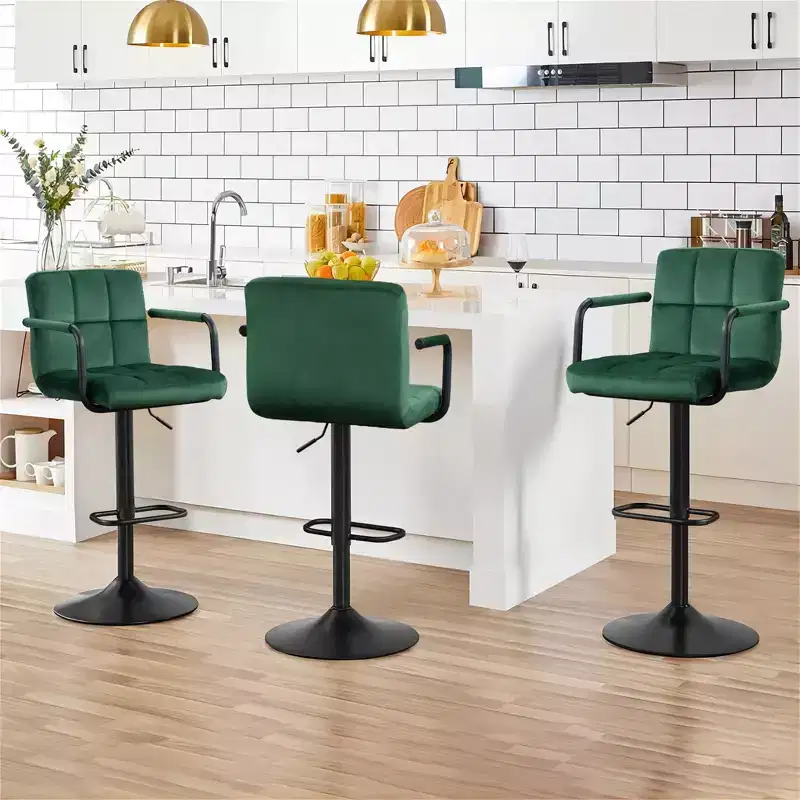 Furniliving Adjustable Barstools with Back, Set of 2, Velvet 360Swivel Bar Stools, Double Stitching Counter Stools for Kitchen/Bar