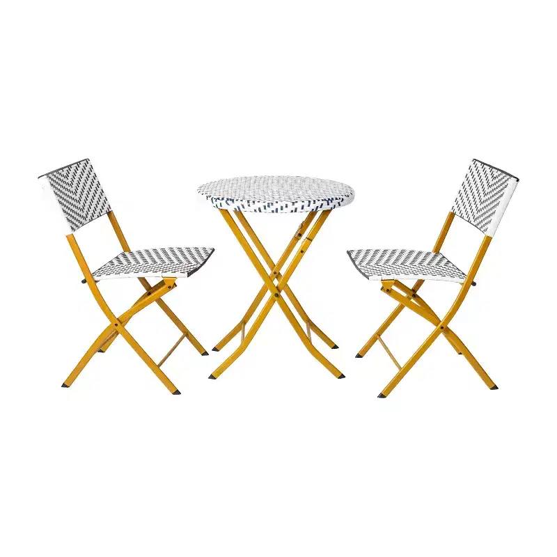 Emma & Oliver Ciel Three Piece Folding Bistro Set in PE Rattan with Metal Frames for Indoor and Outdoor Use