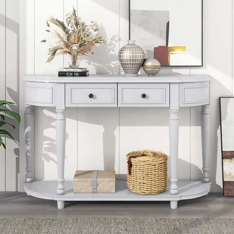 Retro Circular Curved Design Console Table with Open Style Shelf