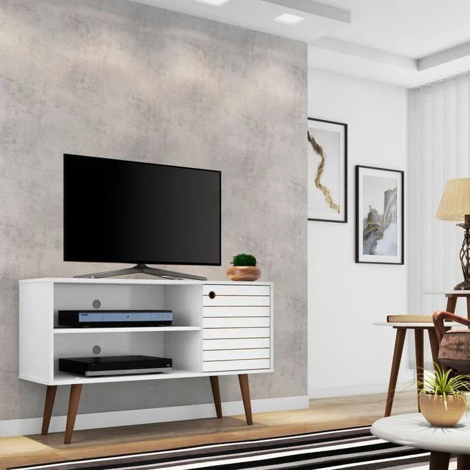 Mid-Century Modern 2-Shelf Storage Media Cabinet Console