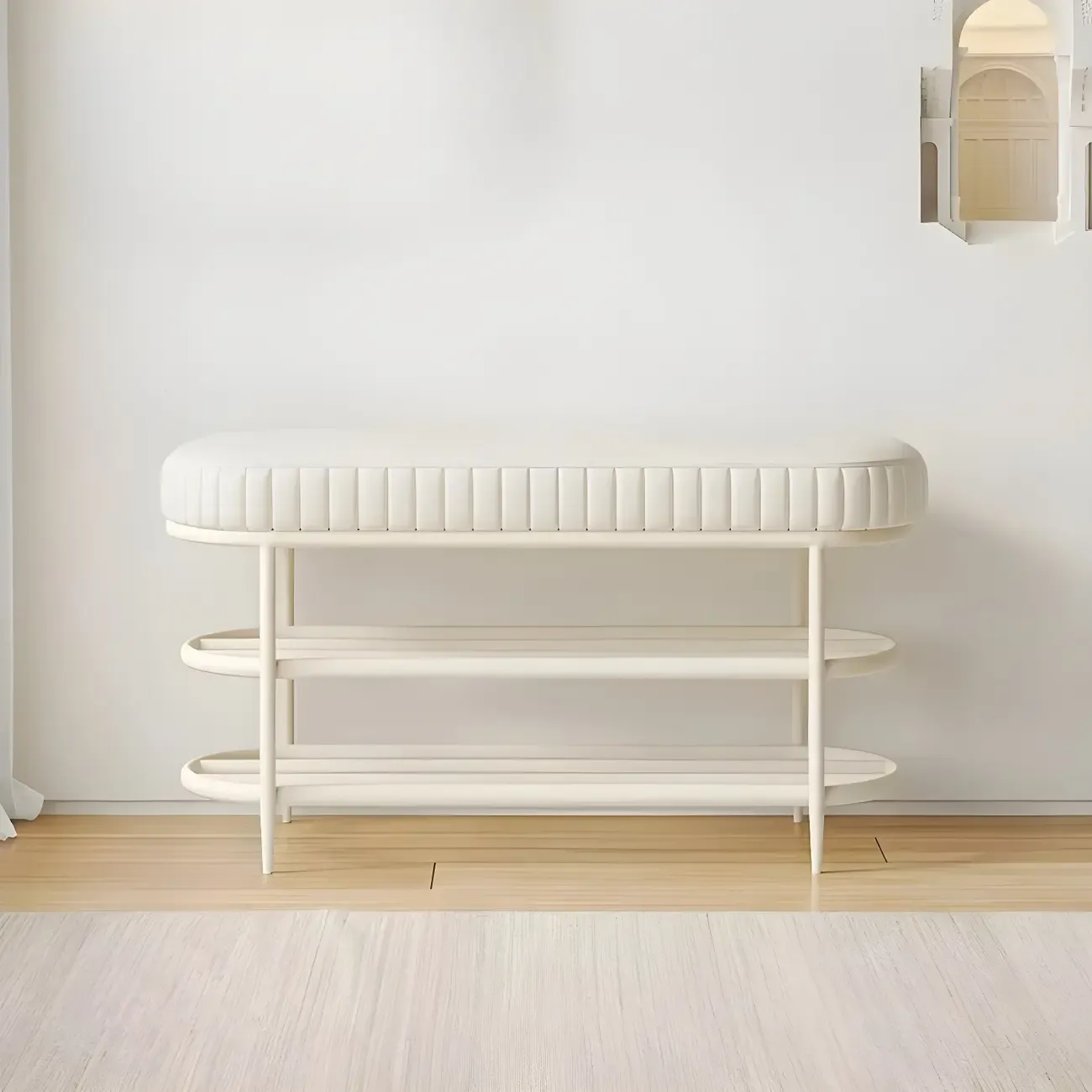 Elegant Oval Metal Cushioned Shoe Rack Bench