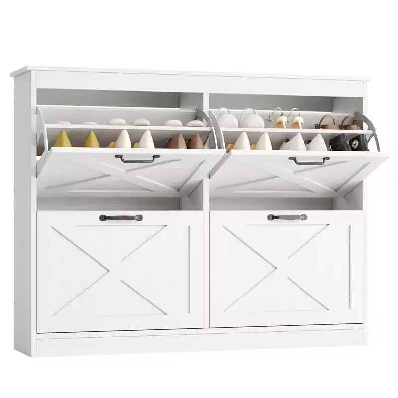 Garvee Shoe Storage Cabinet with 4 Flip Drawers, Shoe Storage Organizer Cabinet, Freestanding Wood Shoe Rack Cabinet for Entryway, Hallway, Foyer
