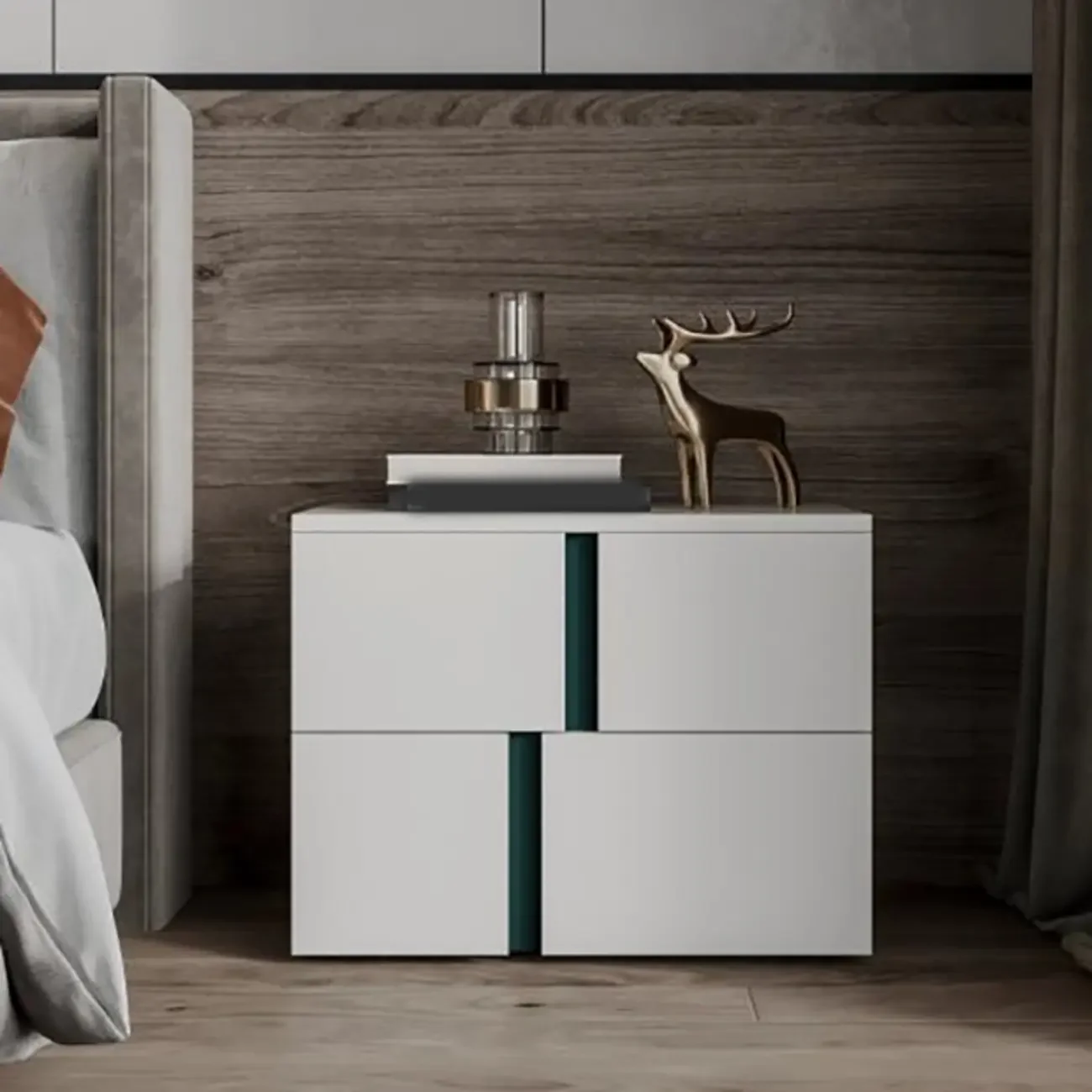 Modern Handle Free Brown Wood 2-Drawer Nightstand