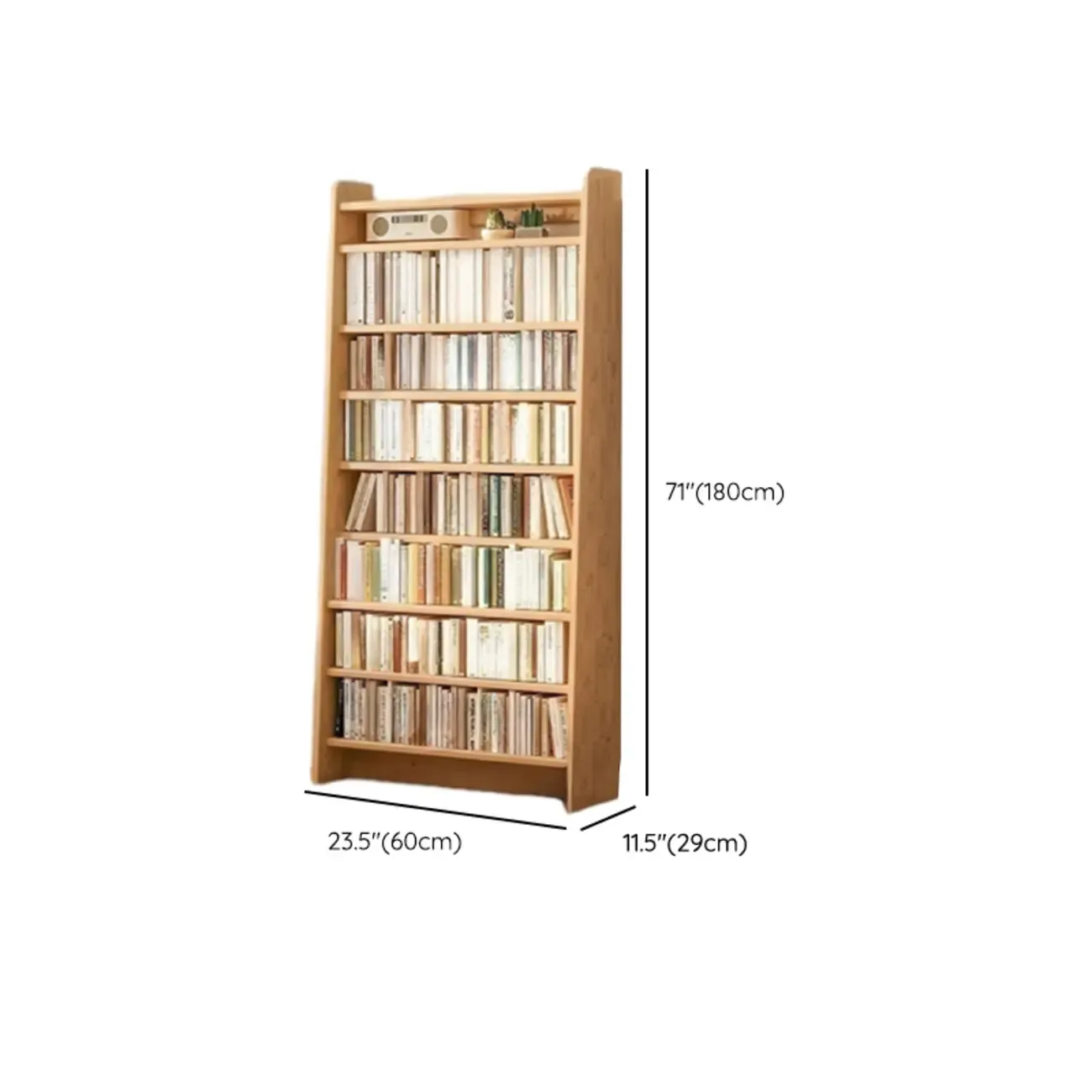Natural Narrow Multi-Layer Open Back Wooden Bookshelf
