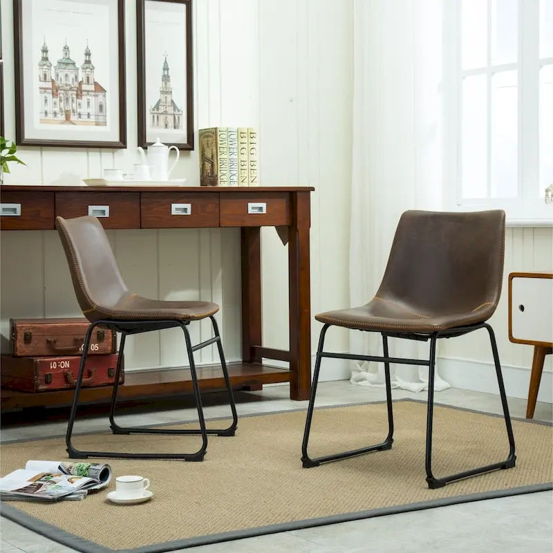 Faux Leather Armless Dining Chairs (Set of 2)