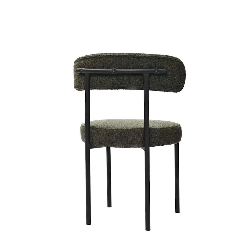 Boucle Dining Chairs Set of 2,Mid-Century Modern Curved Backrest Chair,Round Upholstered Kitchen Chairs