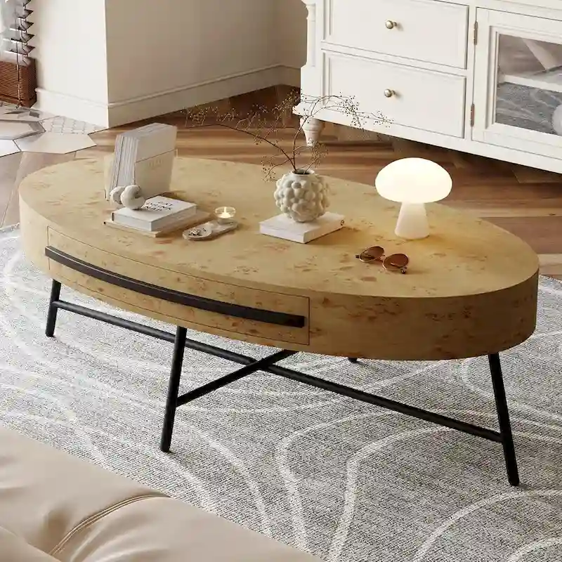Modern Center Oval Coffee Table with Drawer