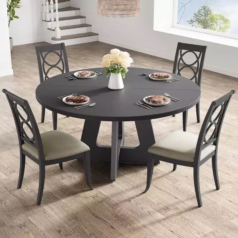 47-Inch Round Large Dining Table Set for 4 to 6, Farmhouse Dinner Table with Wooden Top and Legs - (No Chairs)