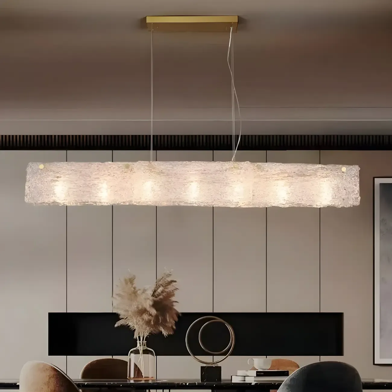 Rectangle Large Gold Glass Island Pendant Light