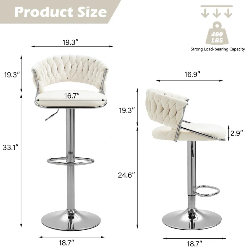 Set of 2 Bar Stool Adjustable Height with Swivel Seat