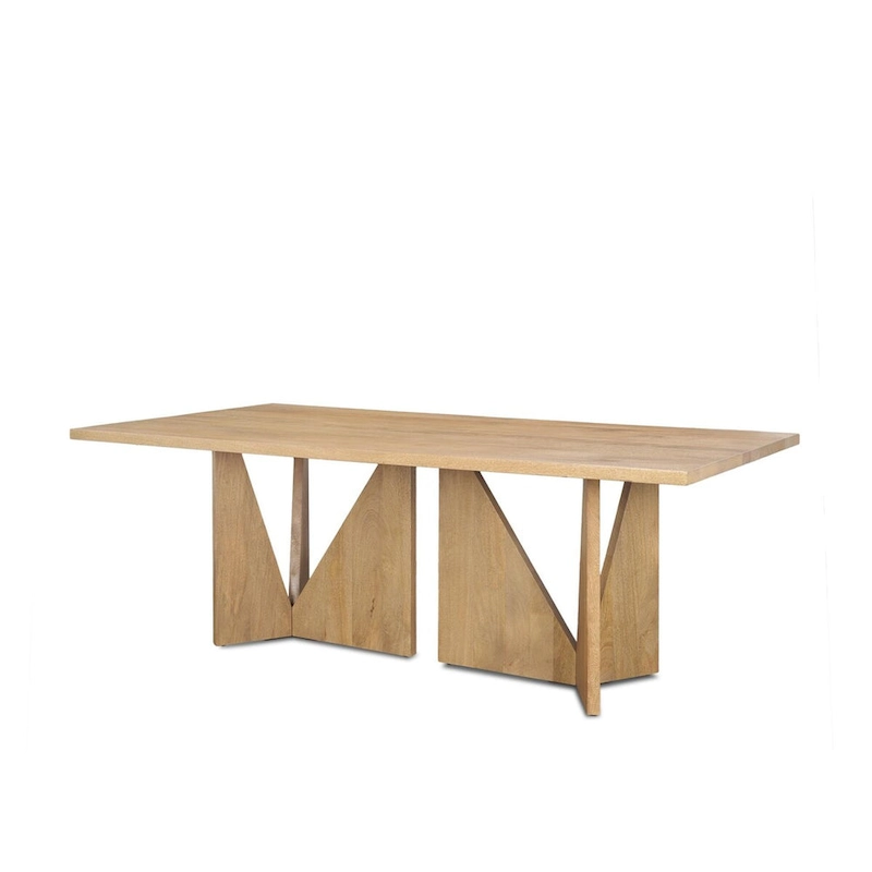 Tarro 84  Rectangular Light Brown Wood w/ Geometrical Base Dining Table - 84.0L x 42.0W x 30.0H