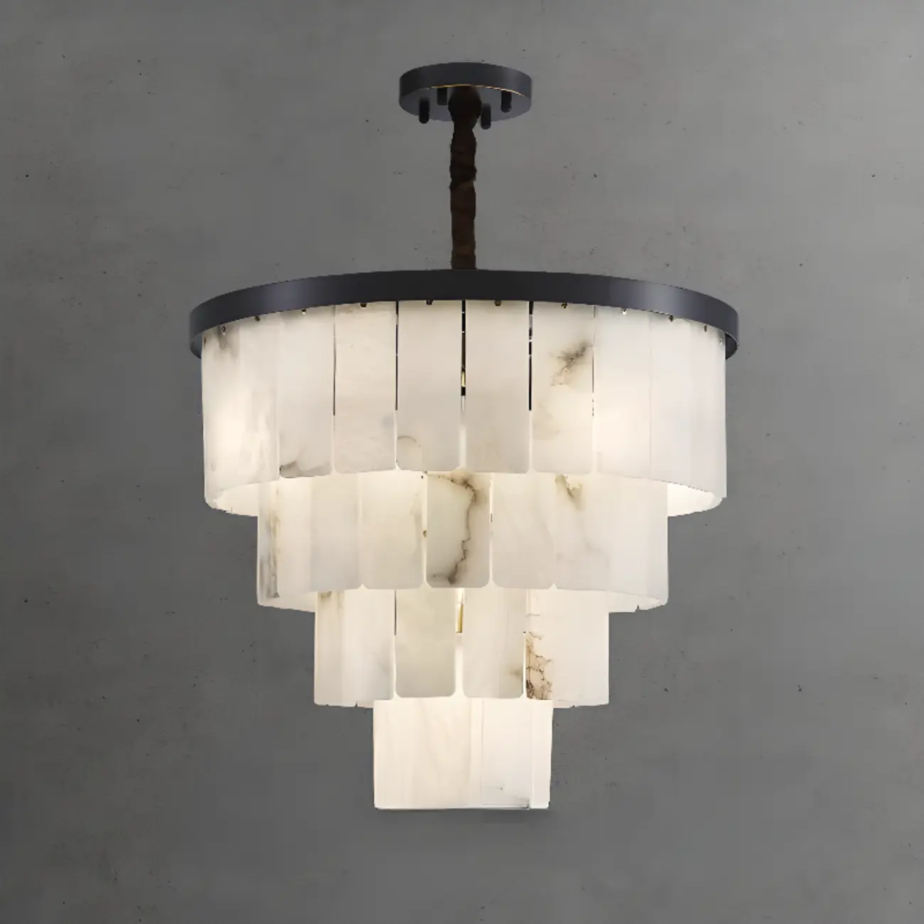 Timeless Tiered Circular Black Metallic Alabaster Chandelier