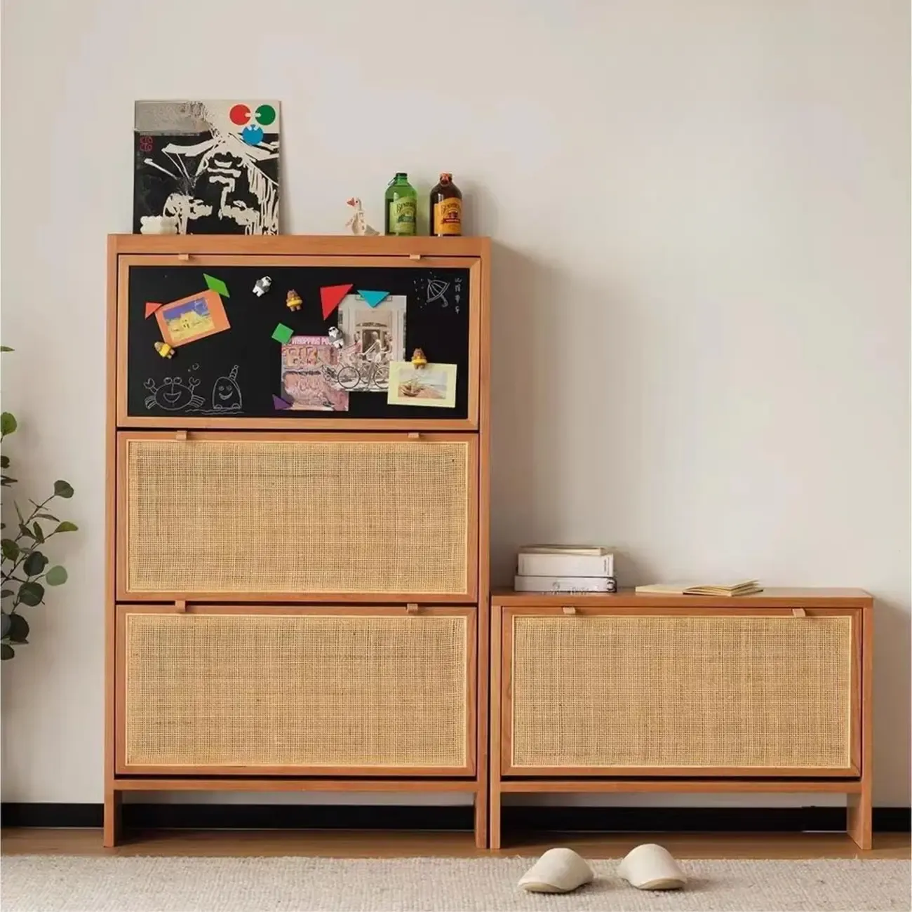 Boho Solid Wood Tipping Shoe Cabinet in Brown