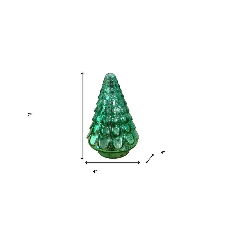 HomeRoots 7  Embossed Green Glass Christmas Tree Sculpture - 4' X '7' X '4