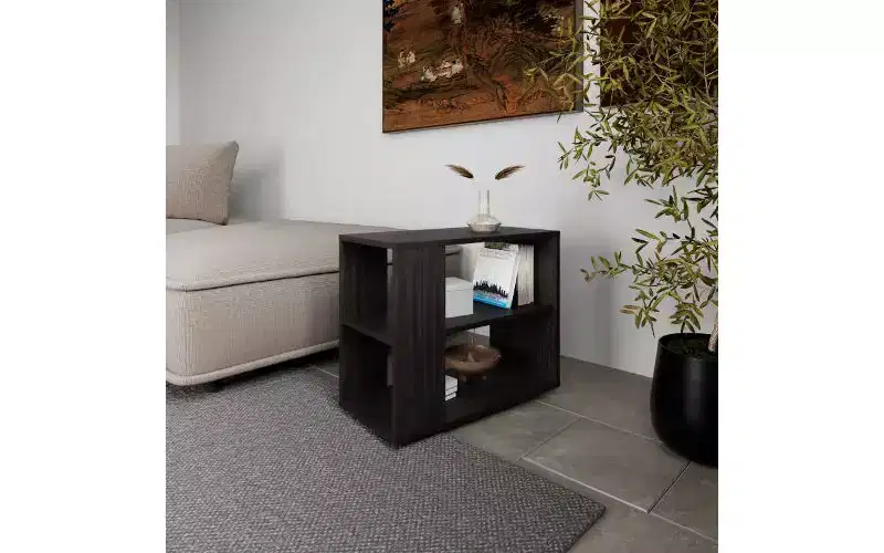 TUYOHW Melamine Side Table with Open Storage Shelves, Scratch-Resistant Small Table, End Table for Living Room, Bedroom Nightstand