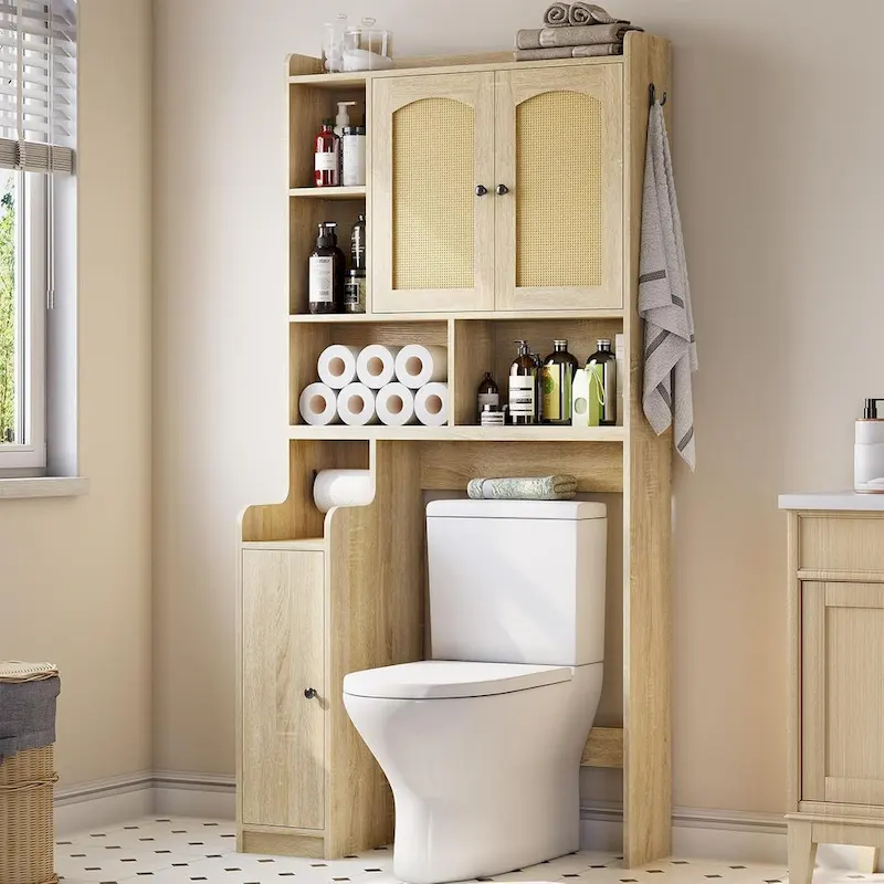 Over-Toilet Storage Cabinet with Rattan Doors