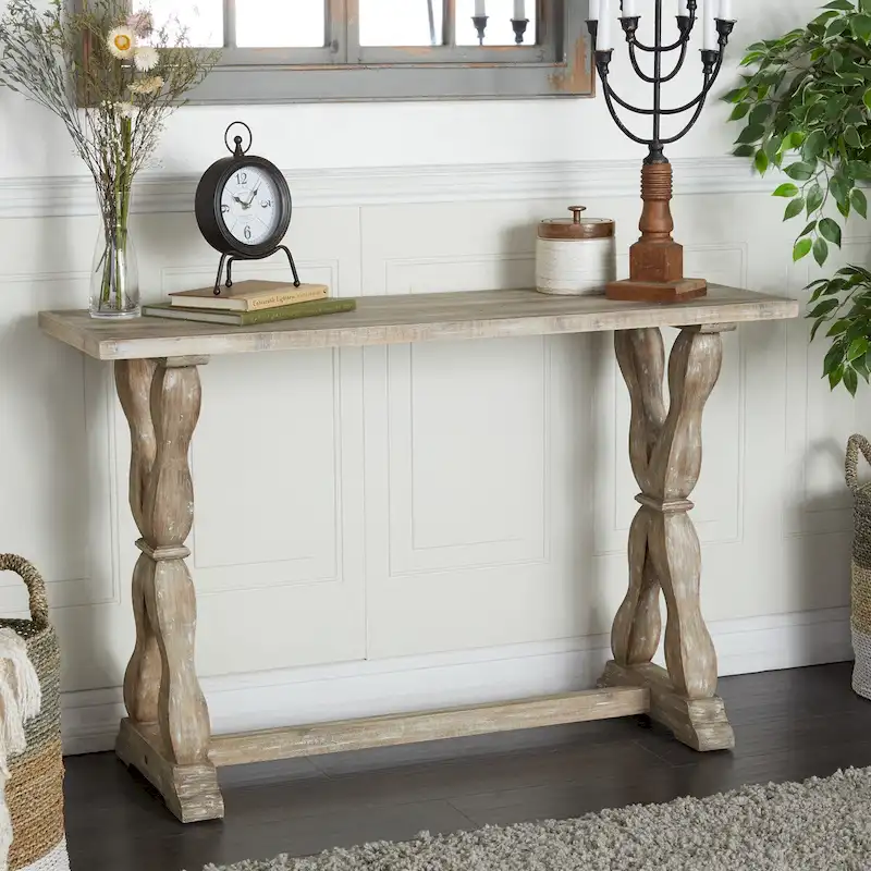 Wood Console Table or Bench with Distressed Accents - Brown