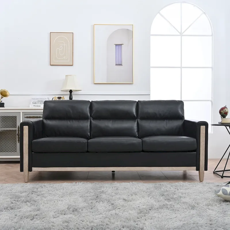 Larb Modern Solid Wood Three-Seater Sofa Couch by Christopher Knight Home