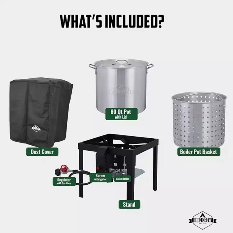 Hike Crew 80QT Outdoor Boiling Kit with Igniter, 110,000 BTU Seafood Boil Set for Crawfish & More