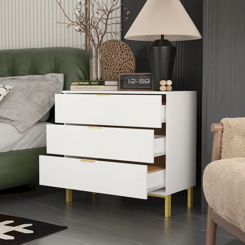 31.5W x 29.7H Wooden Nightstand with 3 Drawer End Table Black Chest