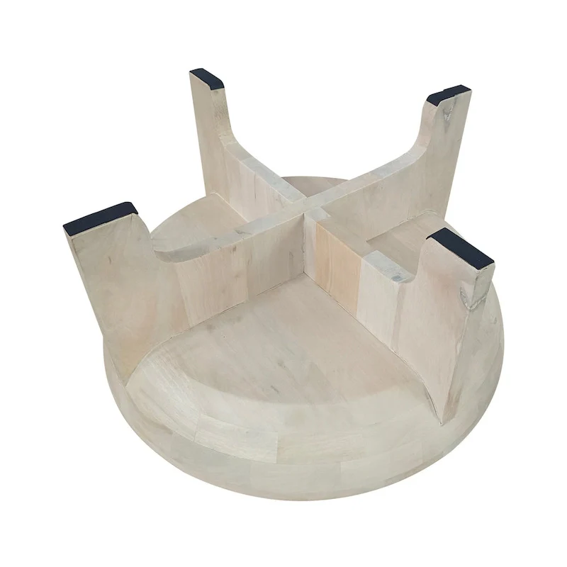 32-Inch Mango Wood Drum Top Coffee Table, Classic Washed White