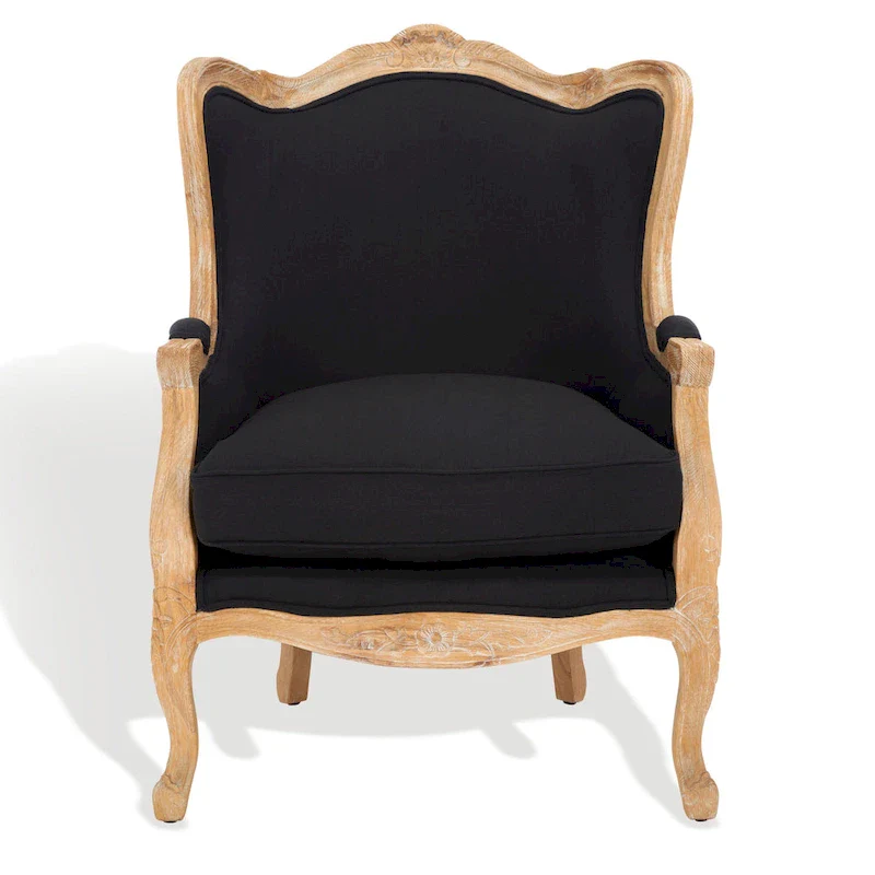 SAFAVIEH Couture Kali Oak Natural Linen Wing Chair - 34Wx34Dx40H