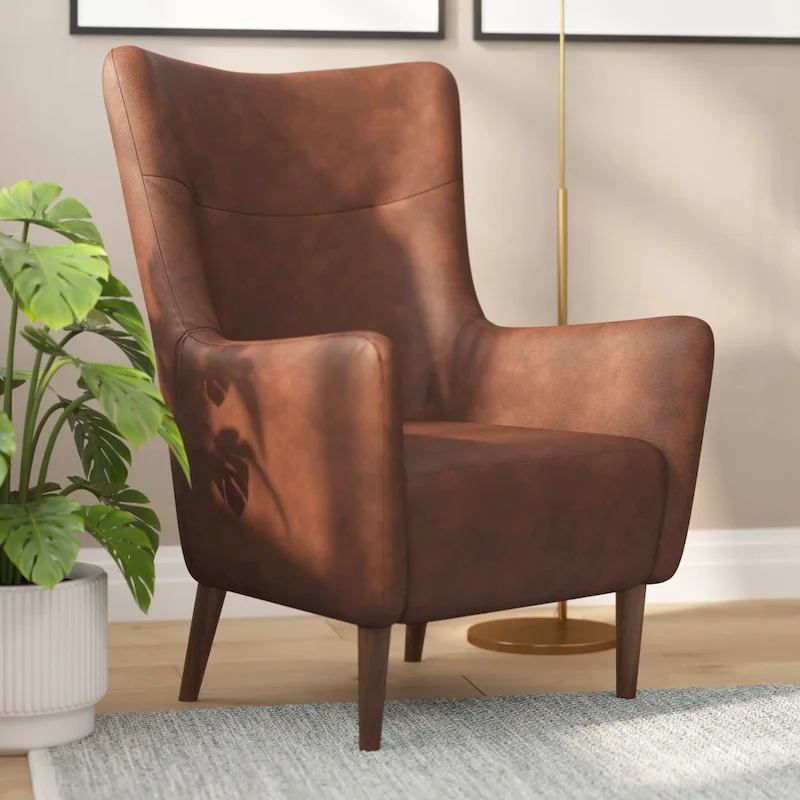 Upholstered Wingback Accent Chair with Wooden Frame and Legs