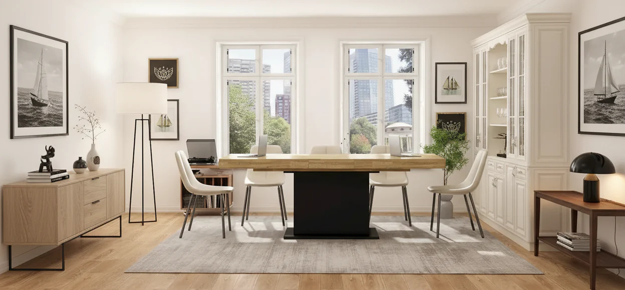 Large Dining Table - Wood Grain Finish, Seats 6-8 (Black/White)