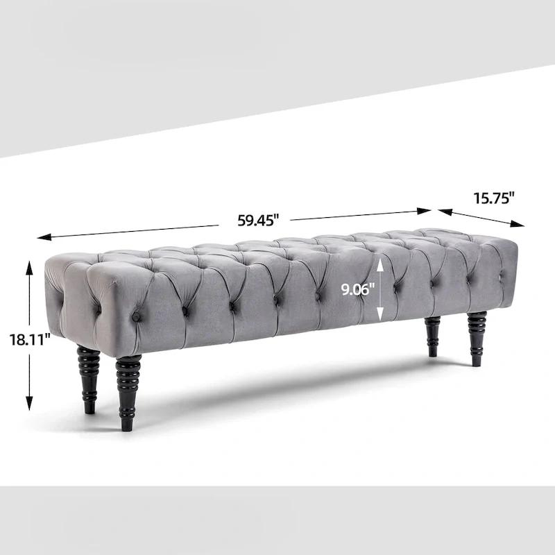 Beige / Blue / Grey / Light Grey Upholstered Tufted Ottoman Bench – Modern Style, Seats 1–2